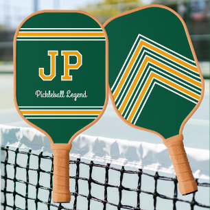 Raquette De Pickleball Monogramme personnalisé Nom Initiales Rétro Vert J