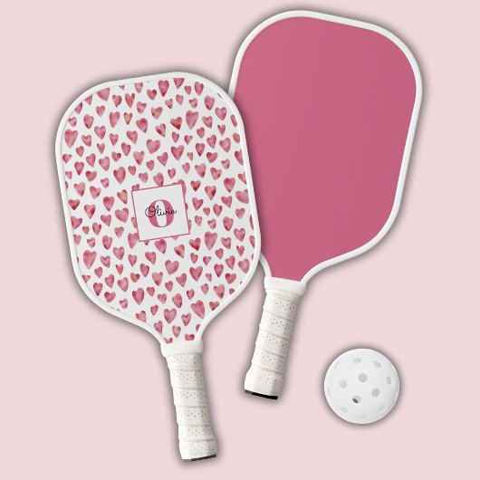Raquette De Pickleball Monogramme Personnalisé Pickleball Coeur Rose Padd