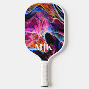 Raquette De Pickleball Monogramme Personnalisé Rich Blue Agate Éclats