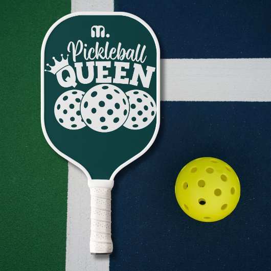 Raquette De Pickleball Monogramme personnalisé vert Pickball Queen