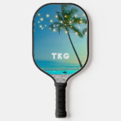 Raquette De Pickleball Monogramme Plage tropicale Palmiers Arbres à corde (Recto)