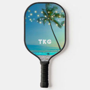 Raquette De Pickleball Monogramme Plage tropicale Palmiers Arbres à corde