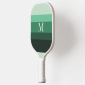 Raquette De Pickleball Monogramme rayé à dégradé vert moderne (Gauche)