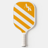 Raquette De Pickleball Monogramme rayé blanc et orange clair (Verso)