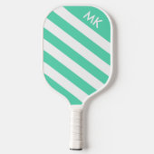 Raquette De Pickleball Monogramme rayé de sarcelle clair et blanc (Verso)