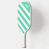 Raquette De Pickleball Monogramme rayé de sarcelle clair et blanc (Gauche)