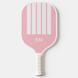Raquette De Pickleball Monogramme Rayé Moderne Féminin Rose Gras