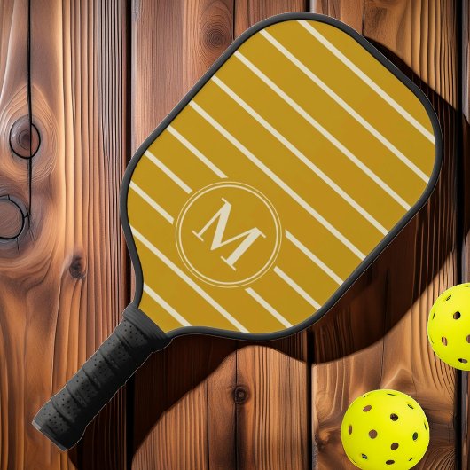 Raquette De Pickleball Monogramme Rayures Milieu de Siècle Couleur Ocre D