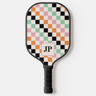 Raquette De Pickleball Monogramme Retro Checkerboard personnalisé Monogra