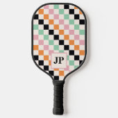 Raquette De Pickleball Monogramme Retro Checkerboard personnalisé Monogra (Verso)