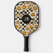 Raquette De Pickleball Monogramme Retro Super Daisy Checkerboard (Verso)