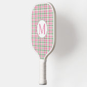Raquette De Pickleball Monogramme rose et vert preppy (Gauche)