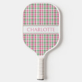 Raquette De Pickleball Monogramme rose et vert preppy (Verso)