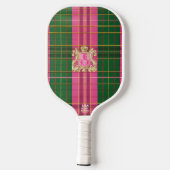 Raquette De Pickleball Monogramme rose et vert préppy Plaid (Verso)