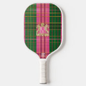 Raquette De Pickleball Monogramme rose et vert préppy Plaid (Recto)