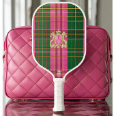 Raquette De Pickleball Monogramme rose et vert préppy Plaid