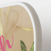 Raquette De Pickleball Monogramme Rose Floral Vert Feuille Gold Swirl Fem (Détail gauche)