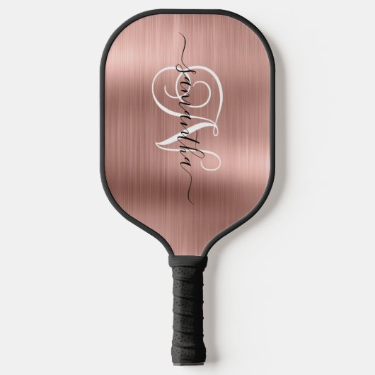 Raquette De Pickleball Monogramme rose Gold Faux Foil Curly (Recto)
