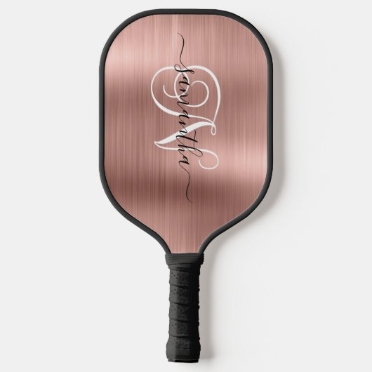 Raquette De Pickleball Monogramme rose Gold Faux Foil Curly (Verso)