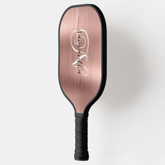 Raquette De Pickleball Monogramme rose Gold Faux Foil Curly (Gauche)