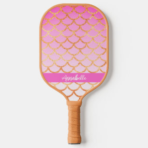 Raquette De Pickleball Monogramme rose Motif de sirène d'or Parties scint