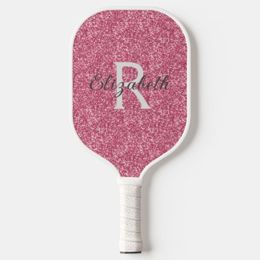 Raquette De Pickleball Monogramme rose Parties scintillant gris étincelle (Recto)