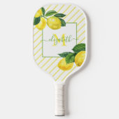 Raquette De Pickleball Monogramme rustique citrons d'aquarelle rayures (Recto)