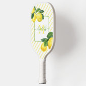 Raquette De Pickleball Monogramme rustique citrons d'aquarelle rayures (Gauche)