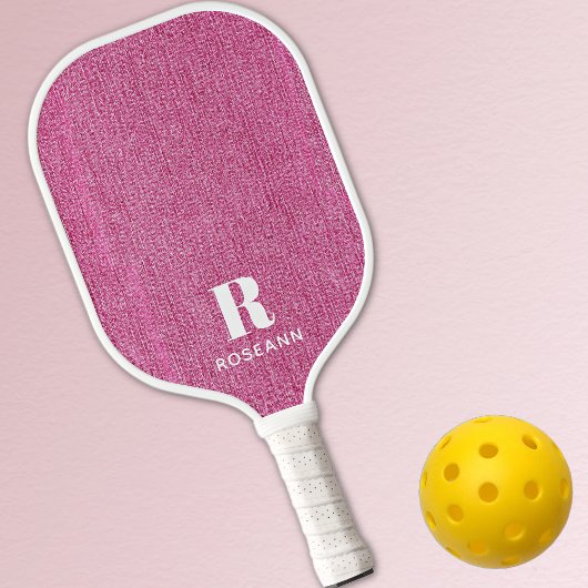 Raquette De Pickleball Monogramme Simple Chic Rose Denim Impression