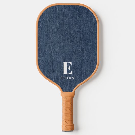 Raquette De Pickleball Monogramme Simple Moderne Moyen Bleu Denim Imprime (Recto)