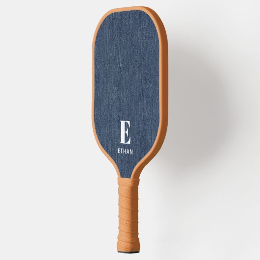 Raquette De Pickleball Monogramme Simple Moderne Moyen Bleu Denim Imprime (Gauche)