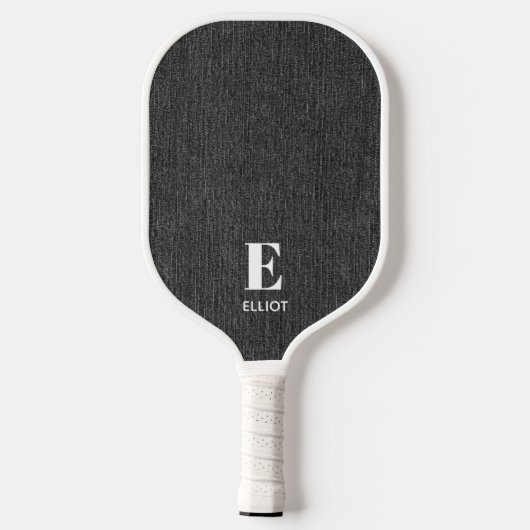 Raquette De Pickleball Monogramme Simple Noir et Blanc Denim Imprimer (Verso)