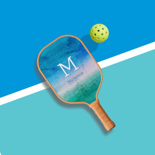 Raquette De Pickleball Monogramme tropical Ocean Blue Green Beach