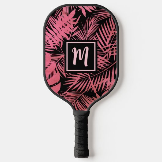 Raquette De Pickleball Monogramme Tropical Rose Pink Palm Leaf Bold Moder (Recto)
