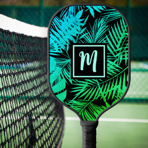 Raquette De Pickleball Monogramme Tropical Turquoise Vert Ombre Palm Mode
