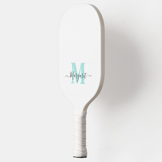 Raquette De Pickleball Monogramme turquoise Boho Chic Nom du script (Gauche)