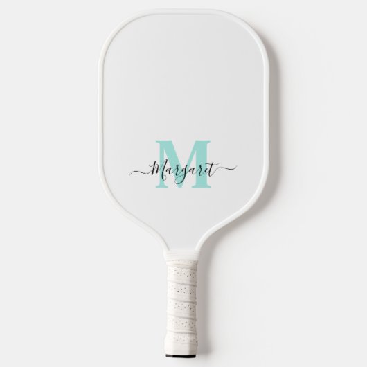 Raquette De Pickleball Monogramme turquoise Boho Chic Nom du script (Verso)