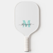 Raquette De Pickleball Monogramme turquoise Boho Chic Nom du script (Recto)