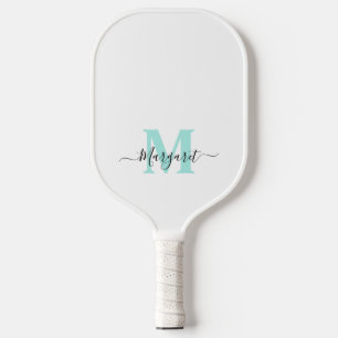 Raquette De Pickleball Monogramme turquoise Boho Chic Nom du script