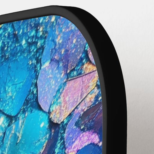 Raquette De Pickleball Monogramme turquoise Holographique Parties scintil (Détail gauche)