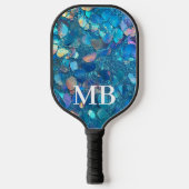 Raquette De Pickleball Monogramme turquoise Holographique Parties scintil (Recto)