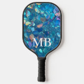 Raquette De Pickleball Monogramme turquoise Holographique Parties scintil (Verso)