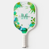 Raquette De Pickleball Monogramme Turquoise Vert bleu éclat Aquarelle (Verso)