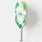 Raquette De Pickleball Monogramme Turquoise Vert bleu éclat Aquarelle (Gauche)