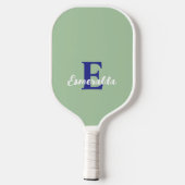 Raquette De Pickleball Monogramme vert bleu blanc moderne minimaliste (Verso)
