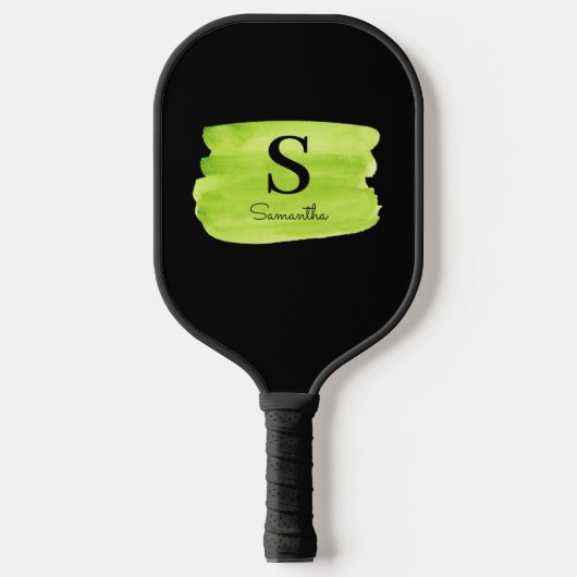 Raquette De Pickleball Monogramme Vert Brush Stroke (Recto)