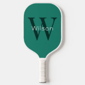 Raquette De Pickleball Monogramme vert de base initial et nom (Recto)