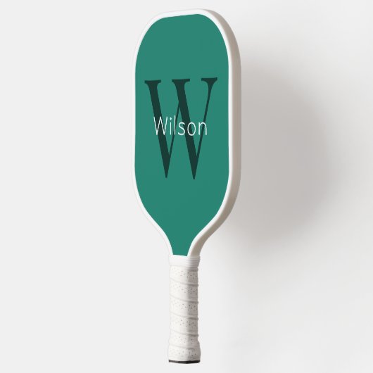 Raquette De Pickleball Monogramme vert de base initial et nom (Gauche)
