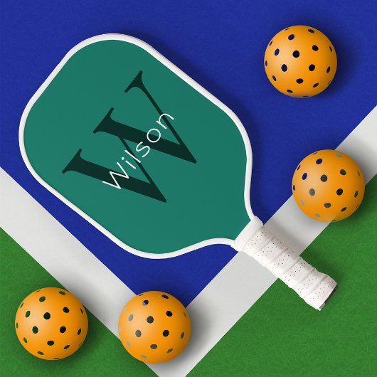 Raquette De Pickleball Monogramme vert de base initial et nom