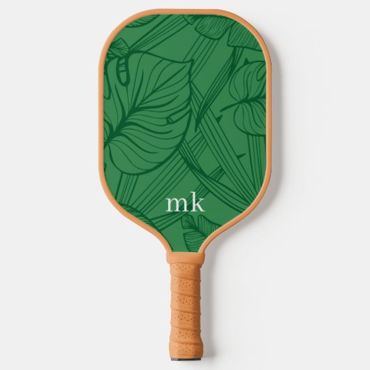 Raquette De Pickleball Monogramme vert Feuille tropicaux (Recto)